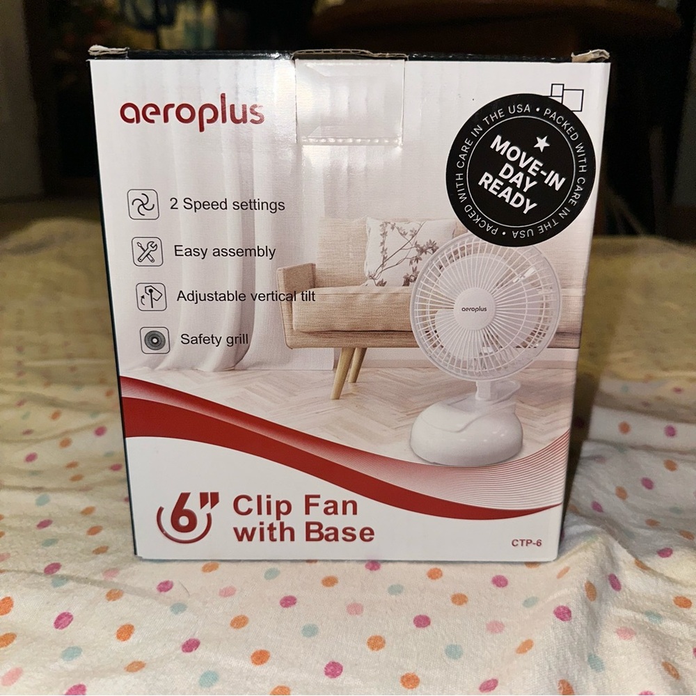 Aeroplus 6” Clip Fan with Base - 2 Speed Adjustable Tilt College Dorm NIB